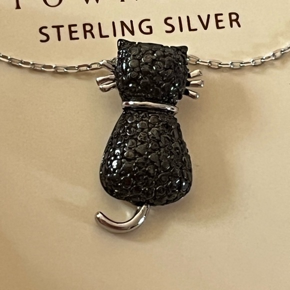 Sterling Silver genuine diamond Black Cat Pendant Necklace - Picture 2 of 5